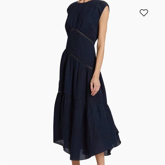 Frame Linen Blue Asymmetrical Tiered Cocktail Dress small has flaw - Picture 3 of 16